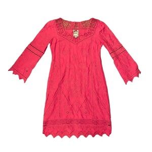 Anthro Yoana Baraschi Pink Long Sleeve Floral Embroidered Sheath Dress Size 0